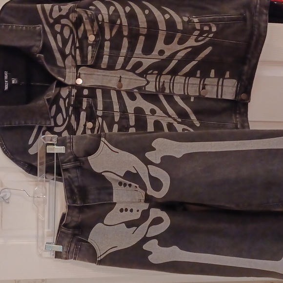 DOLLSKILL TRICKZ N TREATZ XXL WIDE LEG HIGH WAISTED PANTS SKELETON BONES GREY - Picture 12 of 14